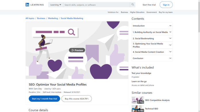 SEO Optimize Your Social Media Profiles (LinkedIn Learning)