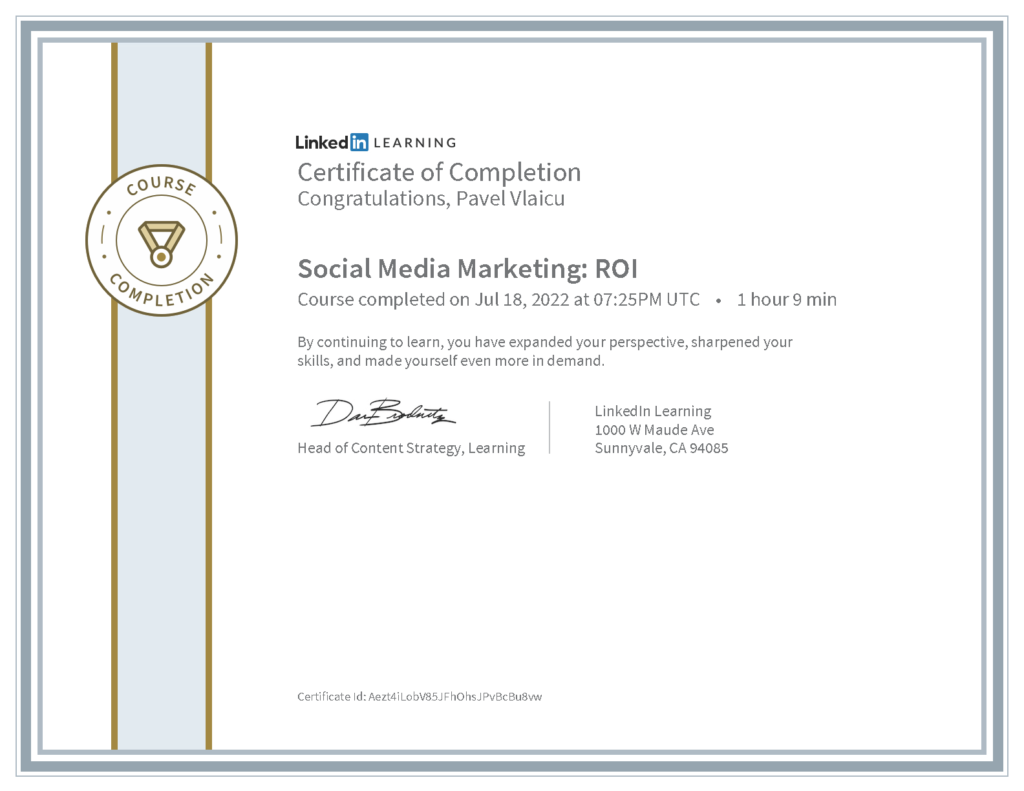 Social Media Marketing ROI Certificate (LinkedIn Learning)