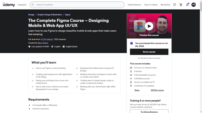 The Complete Figma Course – Designing Mobile & Web App UIUX (Udemy)