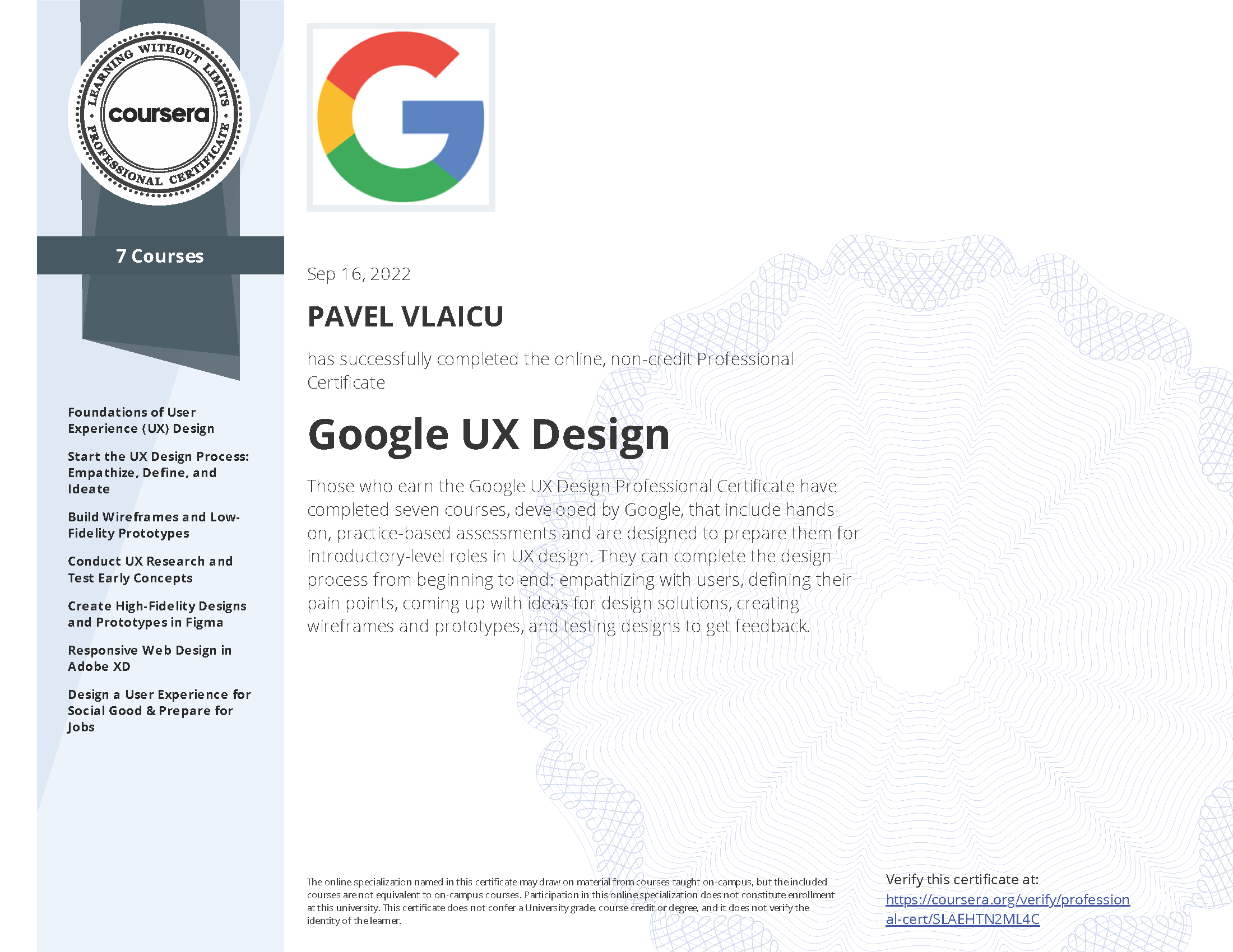 Pavel Vlaicu - Google UX Design Certificate