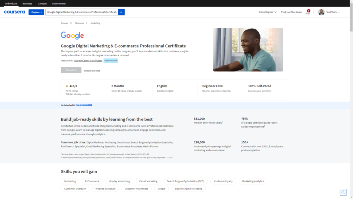 Google Digital Marketing and E-commerce Professional Certificate